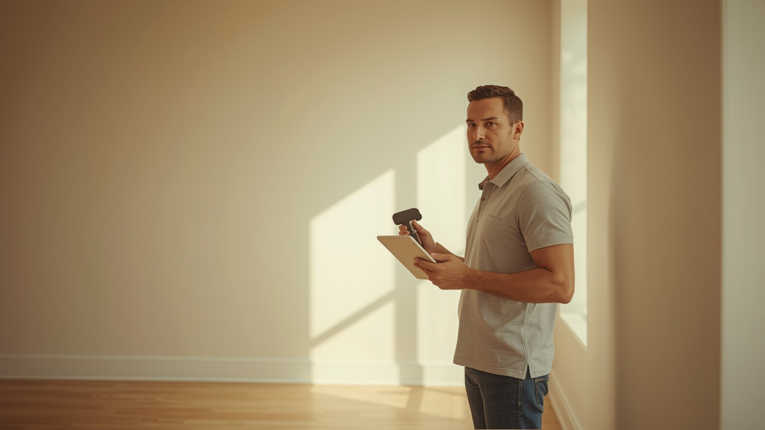 Professional measuring an existing room with a laser distance meter for as-built drawings