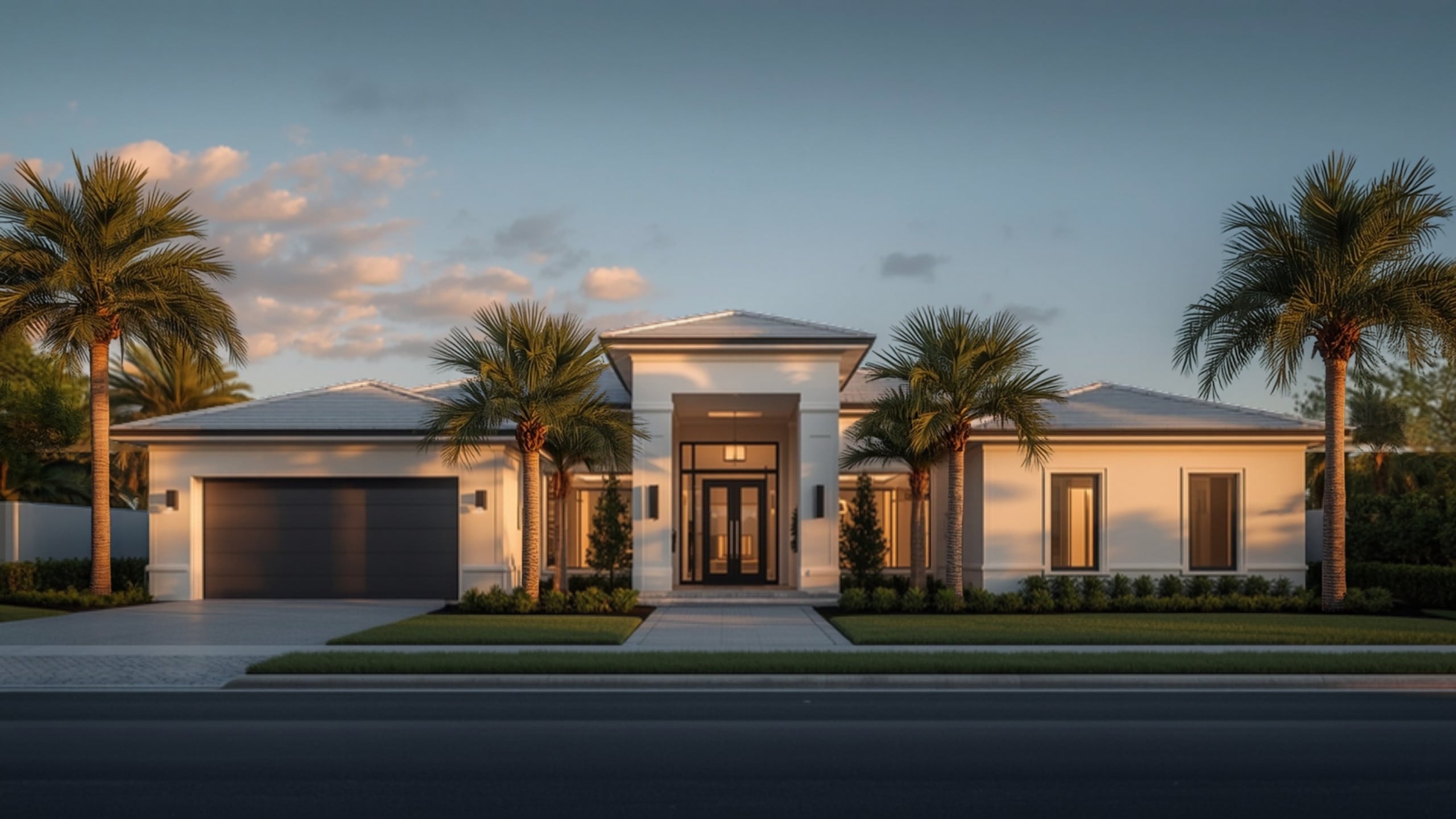 Modern custom home in Tampa Bay designed by a residential architect, at golden hour